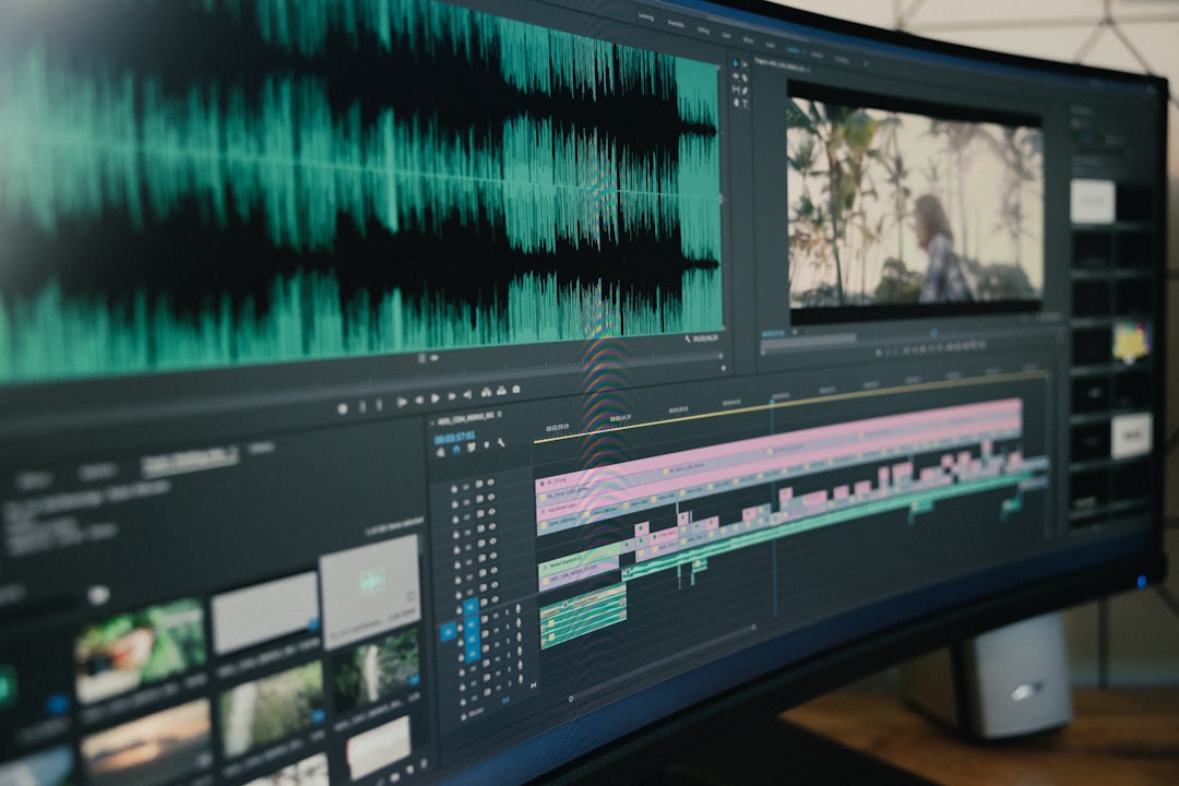A creative editing workstation with multiple monitors
